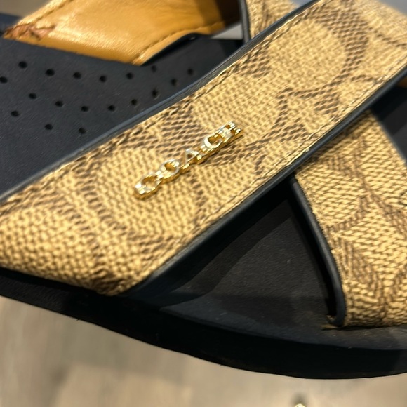 COACH Janine Criss Cross Slide Sandals Khaki Logo Women Size 7 - Picture 3 of 17